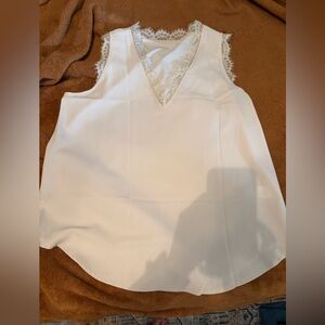 Sleeveless Lace-Trim V-Neck Tank Top - White